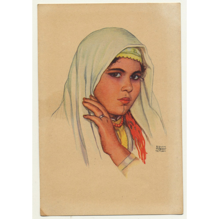 Erwin Hubert: Young Moroccan Woman / Oficina De Turismo Tetuan (Vintage Artist Postcard)