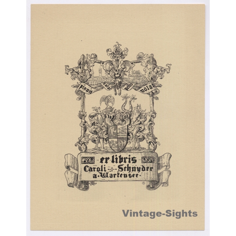 Jean Kauffmann: Coat Of Arms - Heraldik - Fish (Vintage Exlibris/Bookplate 1907)