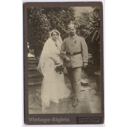 WW1: Imperial German Soldier / Wedding - Pickelhaube (Vintage Cabinet Card Photo ~1910s)