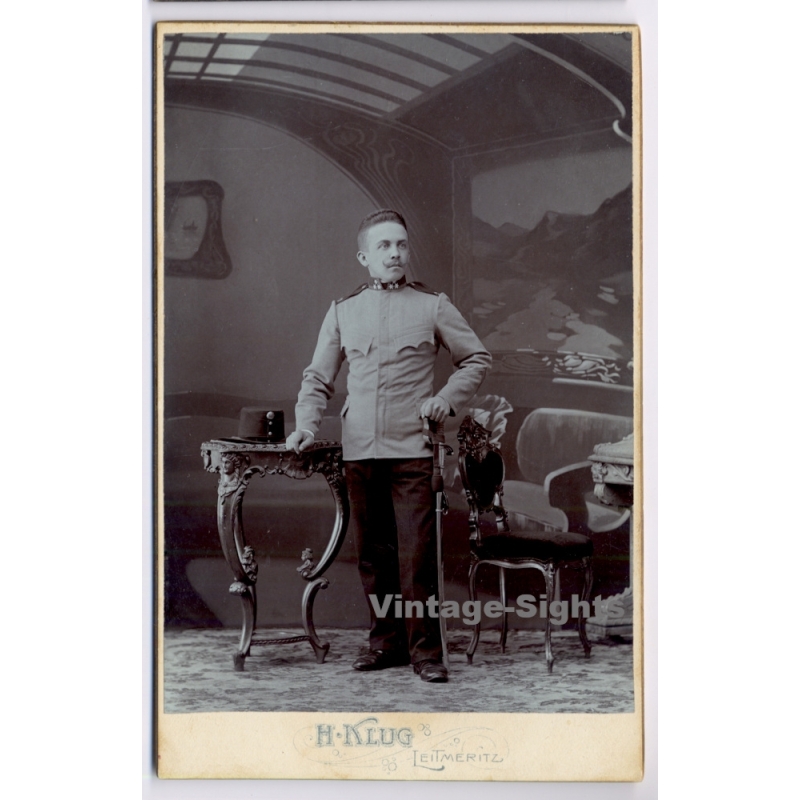 Bohemia / WW1: Austro-Hungarian k.u.k. Soldier / Sword (Vintage Cabinet Card Photo ~1910s)