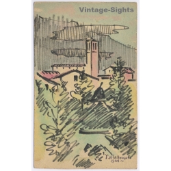 F. Vilallonga: Original Painting Mallorca Valldemossa (Vintage Artist PC 1949)