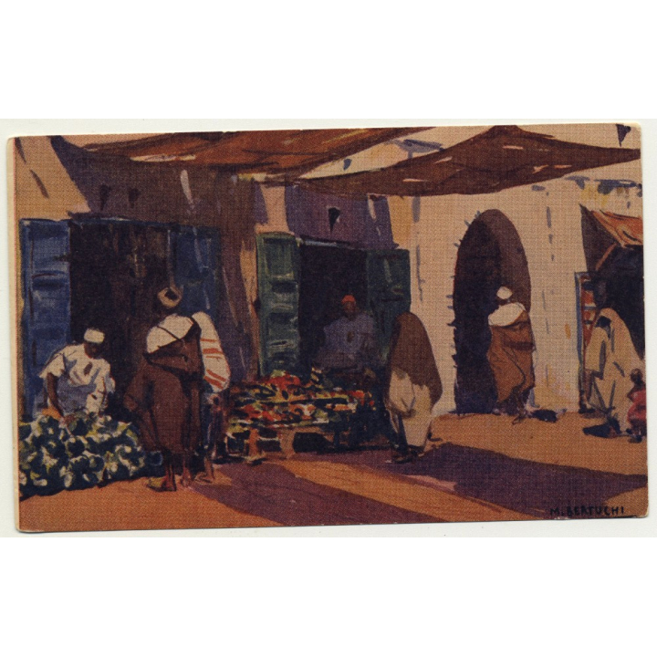 Mariano Bertuchi: Marruecos - Puesto De Frutas (Vintage Artist Postcard)