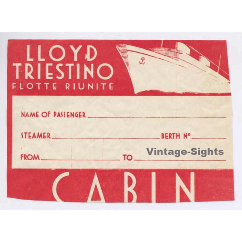 Lloyd Triestino: Flotte Ruinite - Cabin / Ocean Liner (Vintage Shipping Line Label ~1930s)
