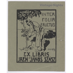 Gyula Conrad: Inter Folia Fructus - Tree Farmer (Vintage Exlibris/Bookplate 1909)
