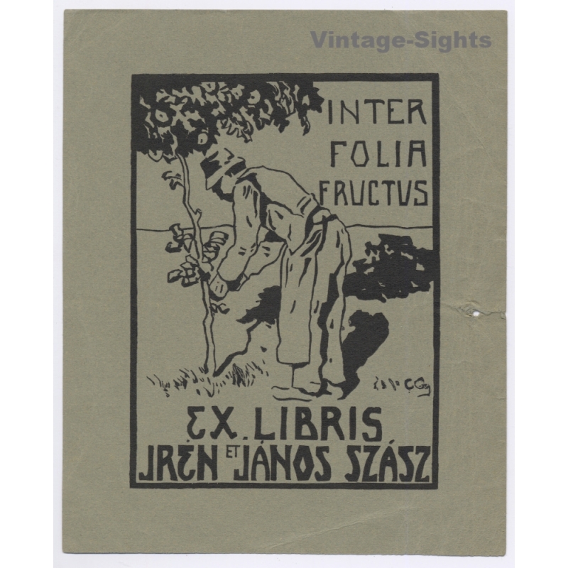 Gyula Conrad: Inter Folia Fructus - Tree Farmer (Vintage Exlibris/Bookplate 1909)
