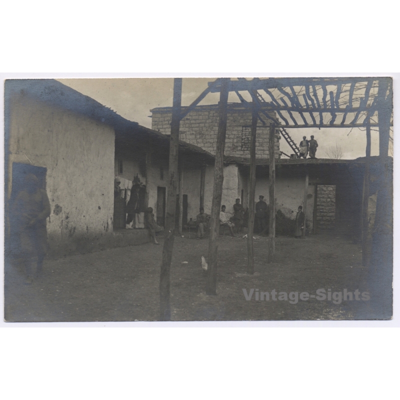 Rayak / Lebanon: Courtyard Soldiers WW1 Mandate Era (Vintage RPPC ~1910s)