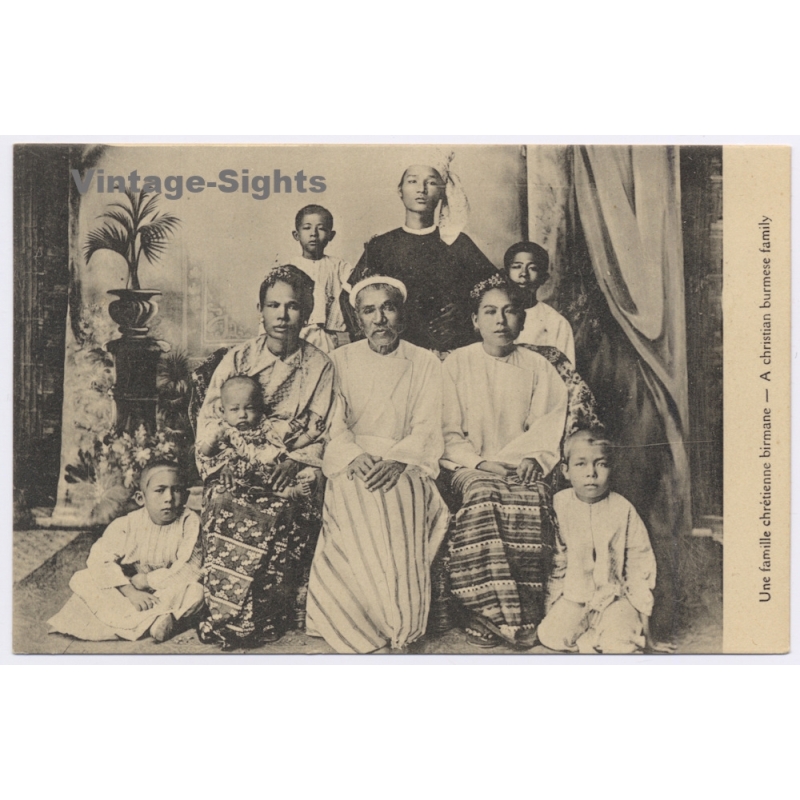 Burma / Myanmar: Christian Burmese Family Studio Portrait / Ethnic (Vintage PC ~1910s)