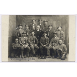 Miners Group / Mining Safety Lamps Helmets Oil (Vintage RPPC ~1920s)