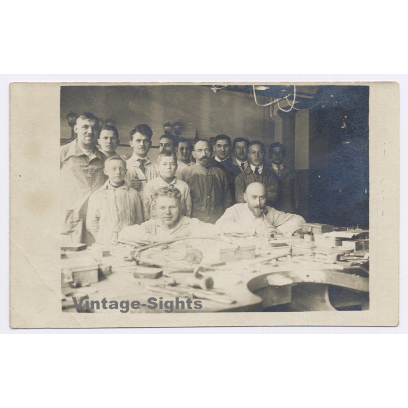 Antique 1920s Goldsmith Watchmaker Workshop Jeweler Crew (Vintage RPPC)
