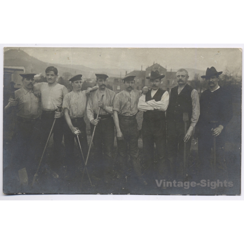 German Railroad Ground Construction Laborers (Vintage RPPC ~1910s)