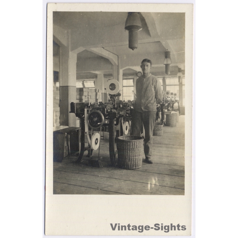 German Tobacco Cigarette Factory Machine Worker (Vintage RPPC ~1910s)