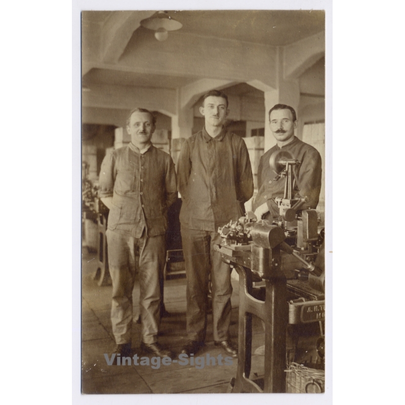 German Factory Workers Machinery Tobacco Cigarette Industry (Vintage RPPC ~1910s)