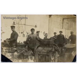Early German Auto Mechanics Engine Repair Shop Garage (Vintage RPPC ~1915)