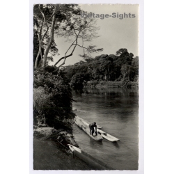 Belgian Congo: Indigenous Man On Dugout Canoe - River Kasai / Ethnic (Vintage RPPC ~1930s)