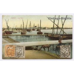 Suez / Egypt: Port Ephtimios Grand Continental Hotel Cairo Stamp (Vintage PC 1921)