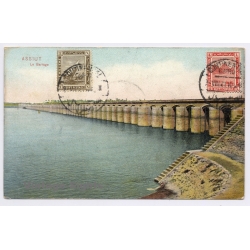 Egypt: Assiut Barrage Nile Dam Grand Continental Hotel Cairo Stamp (Vintage PC 1921)