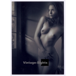 Artistic Erotic Study: Pensive Nude Beauty Looking Out Of Window (Large Digital Photo 30 x 21 CM ~2000s)