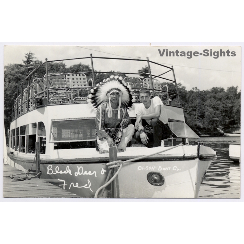 Black Deer & Fred - Olson Boat Co. / Native American (Vintage RPPC ~1950s)