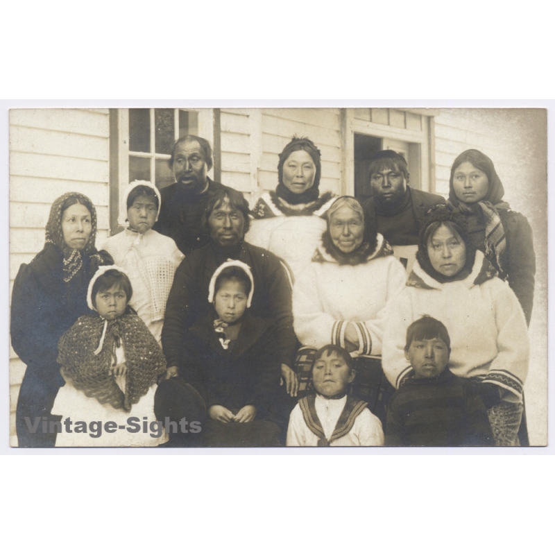 Alaska: Inuit Eskimo Family - Mission / Native American (Vintage RPPC ~1910s)