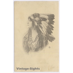Native American Woman Panama Pacific Stamp Mailed Hoboken NJ (Vintage PC 1913)
