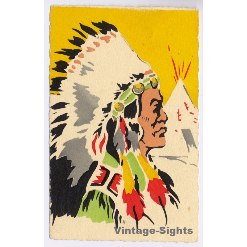 1931 Paris Colonial Exposition: Indian Chief Amérique (Vintage PC)