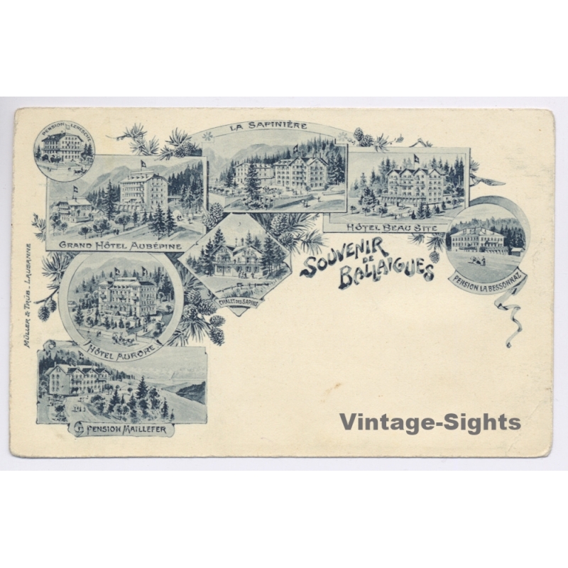Ballaigues / Switzerland: Grand Hotel Aubépine - Hotel Beau Site - Hotel Aurore (Vintage PC Litho 1900s)
