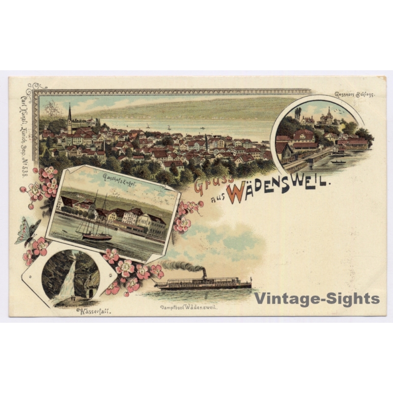 Wädensweil / Switzerland: Steamship - Castle (Vintage PC Litho 1900s)