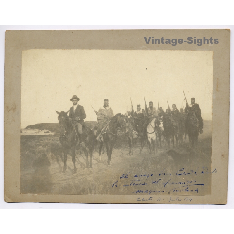 Ceuta / Morocco: Spanish Troops & Native Cavalry Signed Maynar Condé (Vintage Photo  1911)