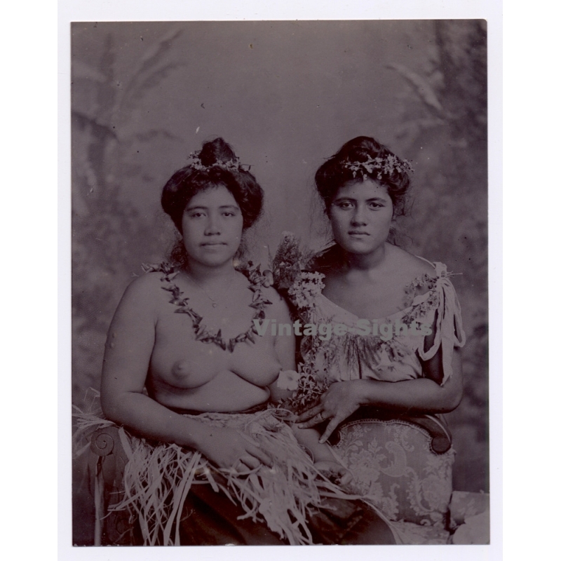German Samoa: Topless Samoan Women SMS Condor Imperial Navy (Rare Vintage Photo ~1900s)
