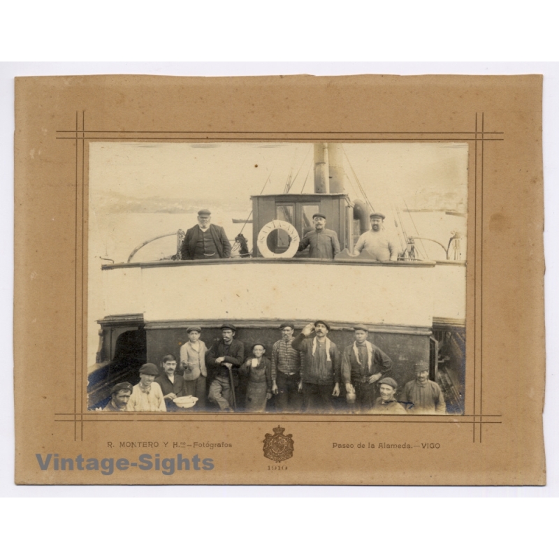 Vigo / Galicia: Santa-Ana Steamship Crew - Montero Fotógrafos (Vintage Maritime Photo 1910)