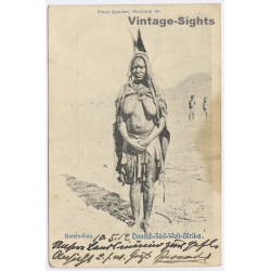 German South West Africa: Herero Frau Okahandja Postmark Kaiseryacht Stamp War Era (Vintage PC 1905)