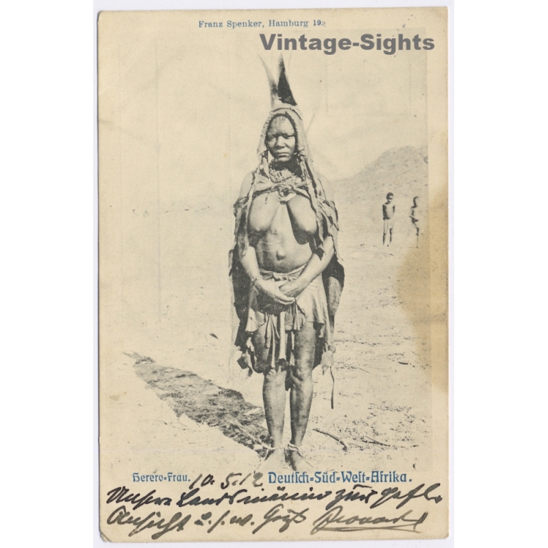 German South West Africa: Herero Frau Okahandja Postmark Kaiseryacht Stamp War Era (Vintage PC 1905)