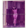 Brunette Beauty In Pink Dress Tied To Pale / Gag - BDSM (Vintage Photo USA ~1970s)