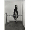 Classy Woman Flashes Her Butt In Staircase / Suspenders (Vintage Photo 1980s)