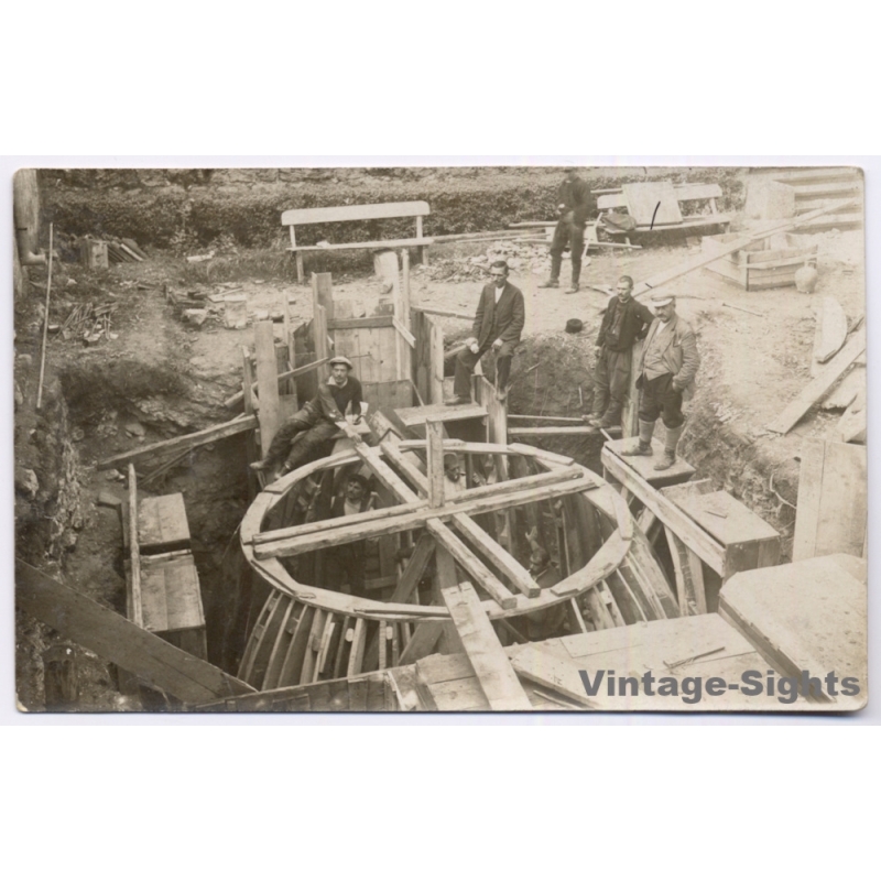 Construction Site Well Shaft Workers Professions (Vintage RPPC 1929)