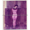 Brunette Beauty In Pink Dress Tied To Pale *2 / Gag - BDSM (Vintage Photo USA ~1970s)