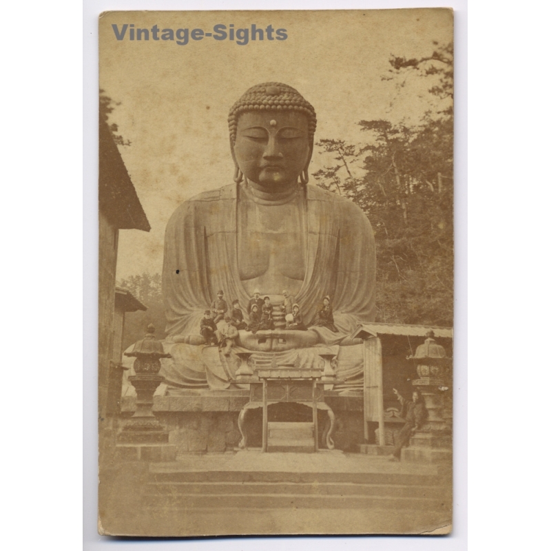 Kamakura Daibutsu / Japan: Great Buddah Western Tourists (Vintage Cabinet Card Photo ~1900s)
