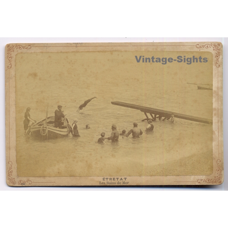 Étretat / France: Les Bains De Mer - Swimmers (Vintage Cabinet Card Photo ~1900s)