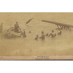 Étretat / France: Les Bains De Mer - Swimmers (Vintage Cabinet Card Photo ~1900s)