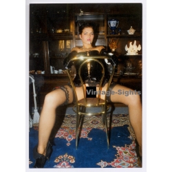 Erotic Study: Short-Haired Nude In Fetish Bodice / No Panties & Cigarette (Vintage Photo Germany ~1990s)