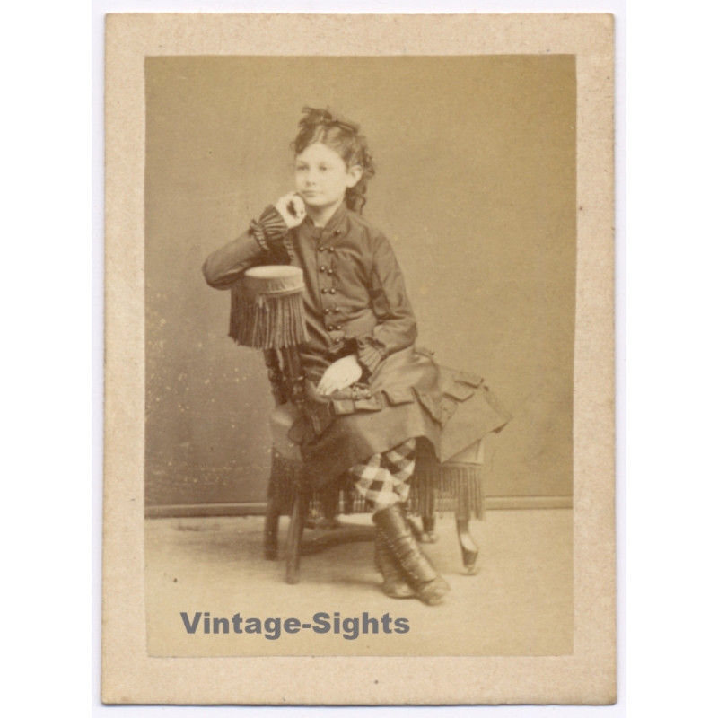 Pedro Beretervide / Montevideo: Portrait Of Elegant Girl (Vintage CDV ~1880s)