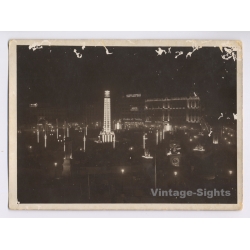 Barcelona World Fair 1929: Plaza Catalunya Night Lightning / Pedro Domecq (Vintage Photo)