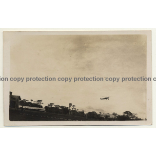 Congo Belge / Africa: Propeller Plane Takes Off (Vintage RPPC B/W ~1930s)