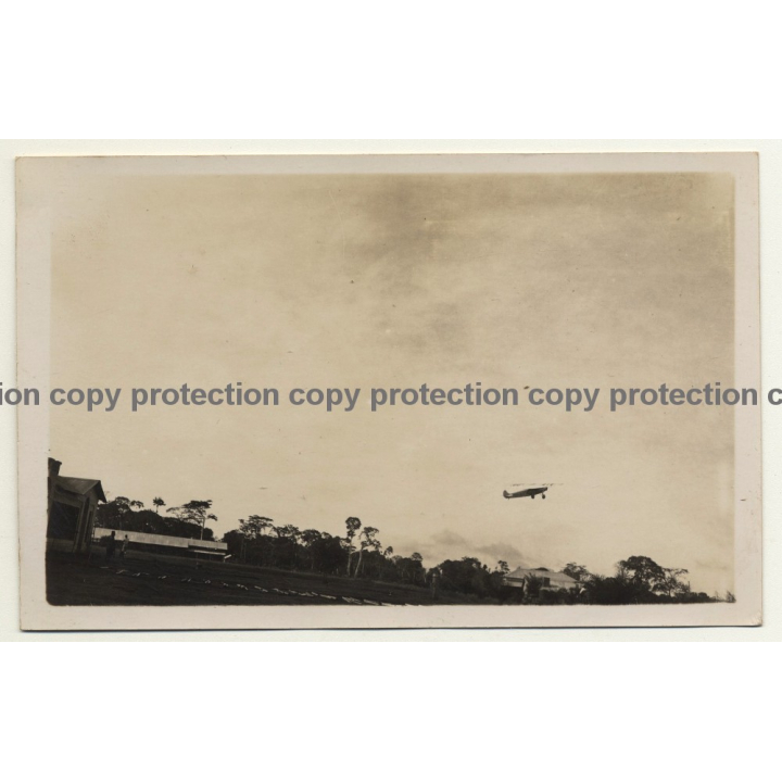 Congo Belge / Africa: Propeller Plane Takes Off (Vintage RPPC B/W ~1930s)