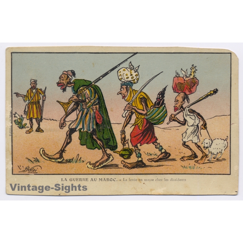Morocco Rif War: Propaganda Neri Caricature Flandrin (Vintage PC 1920s)