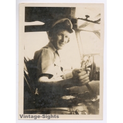 WW2: Pilot Cockpit Steering Aircraft - Military (Vintage Photo ~1940s)