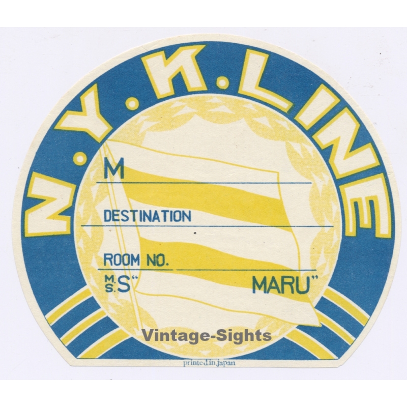 N.Y.K. Line: S.S. Maru - Destination Room No. (Vintage Shipping Line Label ~1930s)