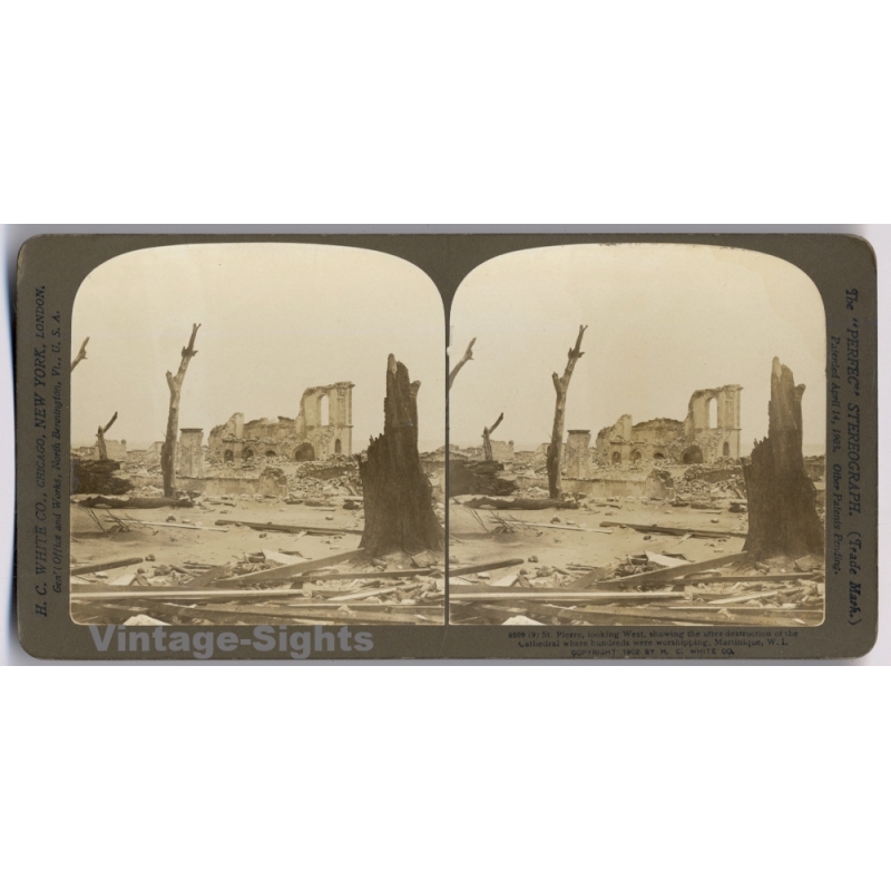 St.Pierre / Martinique: Volcano Eruption Cathedral (Vintage Stereoview Photo 1902)
