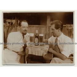 Congo Belge: 2 Men Toast With St. Pauli Girl Lager Beer / Brewery (Vintage Photo Sepia ~1930s)