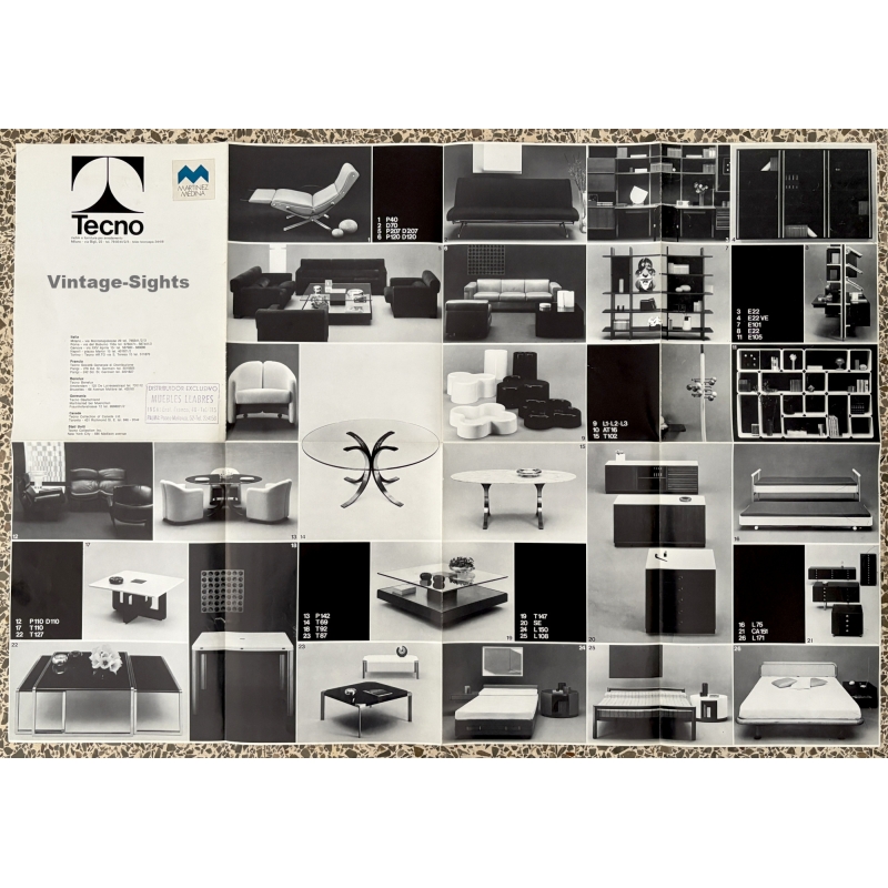 Osvaldo Borsani: Tecno Catalog P40 D70 E22 (Vintage Multi Foldout Italian Design Poster 1970s)